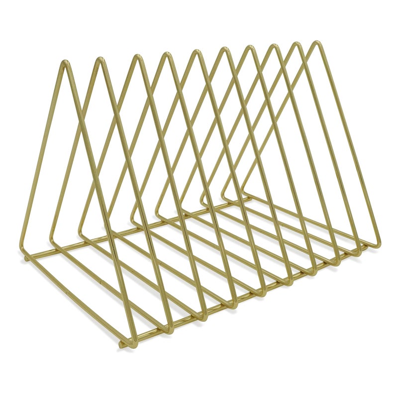 KeKaBox Yellow Gold Metal Wire File Folder Organizer Storage Rack, Decorative Office Desktop Mail Sorter - Image 4