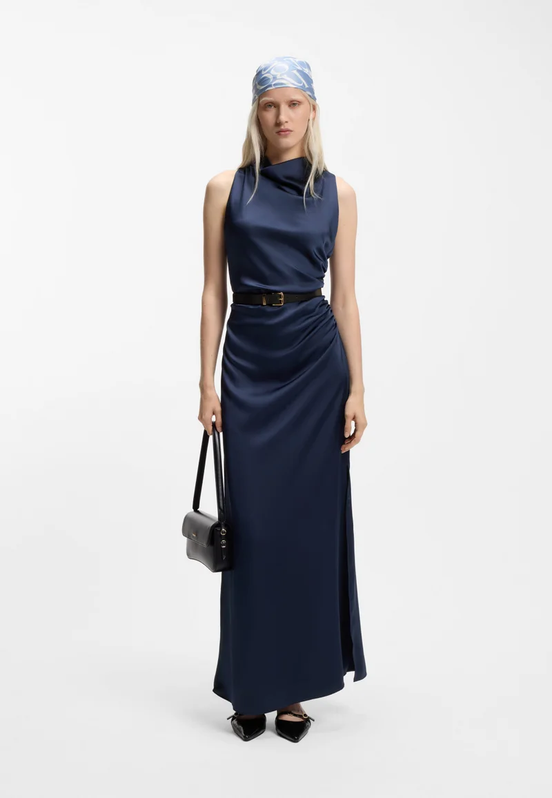 HUGO Open Blue Scarf with printed artwork for Women | Best Price UAE