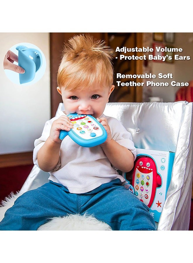 Sommer Baby Shark Cell Phone Toy Removable Case, Light, Music & Adjustable Volume Kids Play & Learn Fake Phone Infant Toddler, Preschool Holiday Birthday Present for Girl Boy 0-6, 6-18 Months (Blue) - Image 3