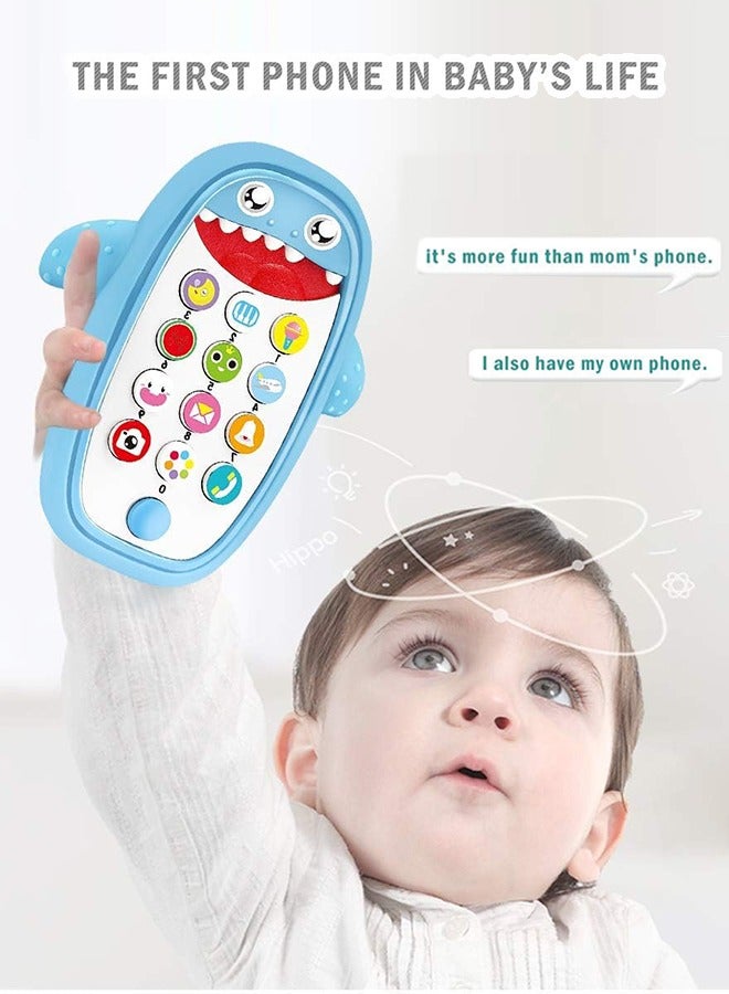 Sommer Baby Shark Cell Phone Toy Removable Case, Light, Music & Adjustable Volume Kids Play & Learn Fake Phone Infant Toddler, Preschool Holiday Birthday Present for Girl Boy 0-6, 6-18 Months (Blue) - Image 2