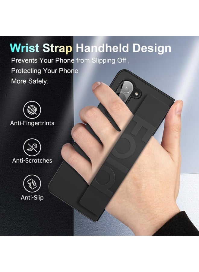 X-level Samsung Galaxy Z Fold 6 Case Cover with Hand Strap, Anti-Scratch Shockproof PC Wristband Cover Thin Protective Phone Case for Samsung Galaxy Z Fold 6 (Black) - Image 4