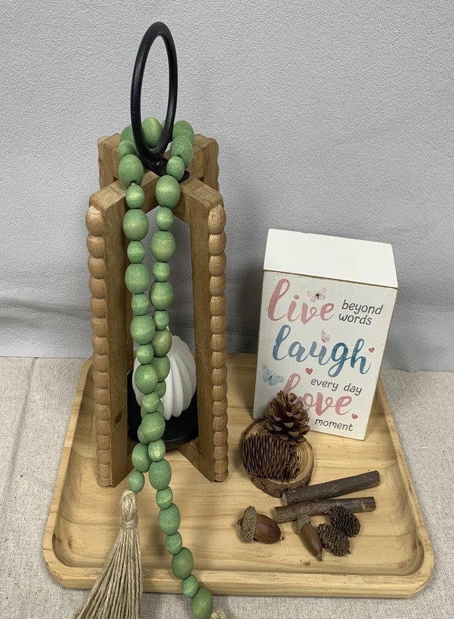 Fenisam Handcrafted Farmhouse Wooden Decorative Beads Garland, Table Tray Boho Wood Beads with Tassel, Small Rustic Antique Decor for Home and Events (Sage Green) - Image 4