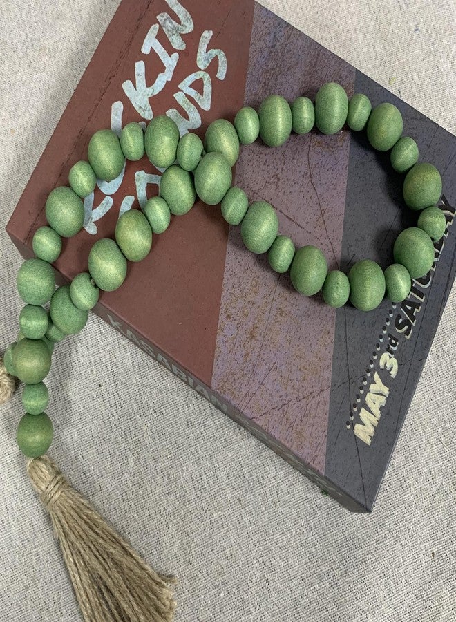 Fenisam Handcrafted Farmhouse Wooden Decorative Beads Garland, Table Tray Boho Wood Beads with Tassel, Small Rustic Antique Decor for Home and Events (Sage Green) - Image 1