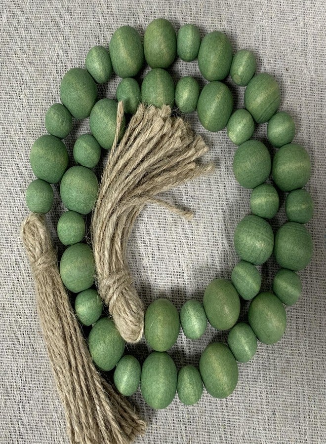 Fenisam Handcrafted Farmhouse Wooden Decorative Beads Garland, Table Tray Boho Wood Beads with Tassel, Small Rustic Antique Decor for Home and Events (Sage Green) - Image 3