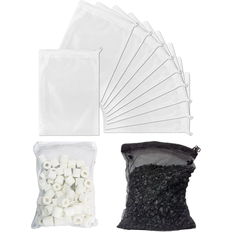 VAYINATO ® Filter Media Bags 10 PCS (White) Aquarium Mesh Nylon Filter Media Net Bags with Zipper for Pellet Carbon, Ammonia Remover, Ceramic Rings, Bio Balls (500G) by Petzlifeworld - Image 1