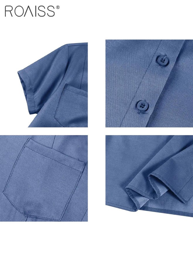 roaiss - Women's Casual Denim Shirt Dress Loose Fit Button Closure Denim Dress With Pockets On Both Sides Lightweight Long Dress - Image 1