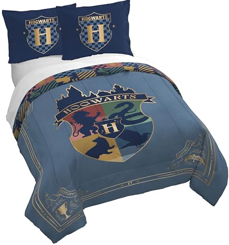 Jay Franco Duvet Cover Set 3 Piece Comforter Cover and Sham Set Super Soft Cozy Kids Bedding Insert Not Included Blue Harry Potter Queen - Image 1