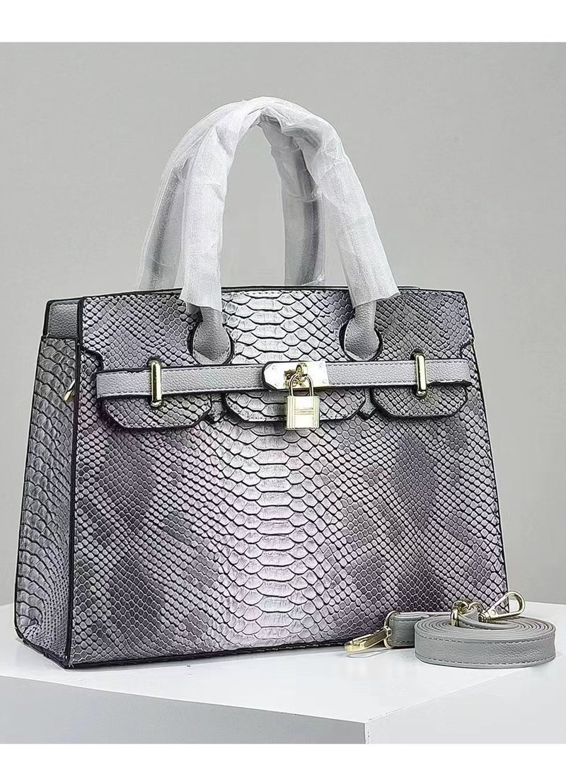Women's Lizard Skin Pattern Tote Bags, Satchels Purses,Crossbody Bag - Grey  - Image 1