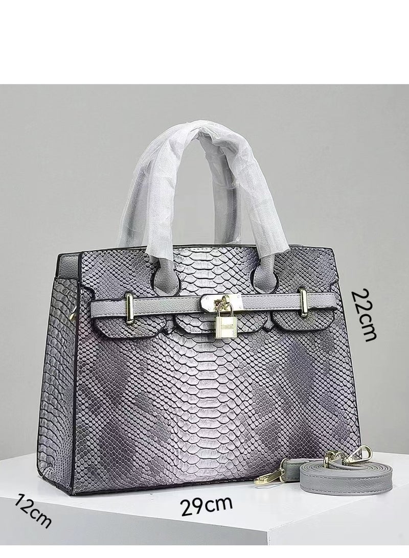 Women's Lizard Skin Pattern Tote Bags, Satchels Purses,Crossbody Bag - Grey  - Image 2