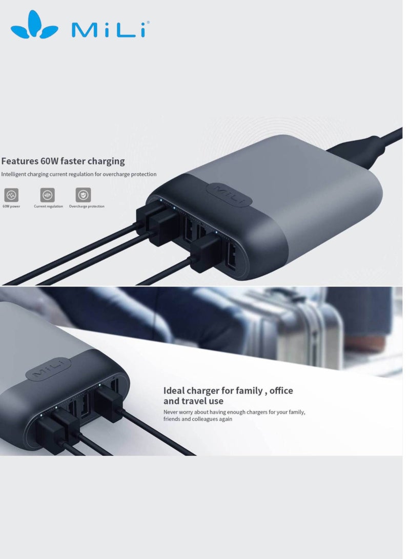Charger Station III, Light and Powerful 6-Port 60W Desktop Charger with Power Delivery 3.0 for Super Fast Charging, 2 Type-C Ports and 4 USB Ports