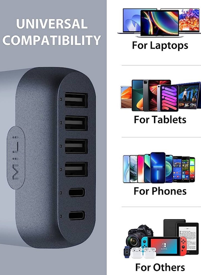 Charger Station III, Light and Powerful 6-Port 60W Desktop Charger with Power Delivery 3.0 for Super Fast Charging, 2 Type-C Ports and 4 USB Ports