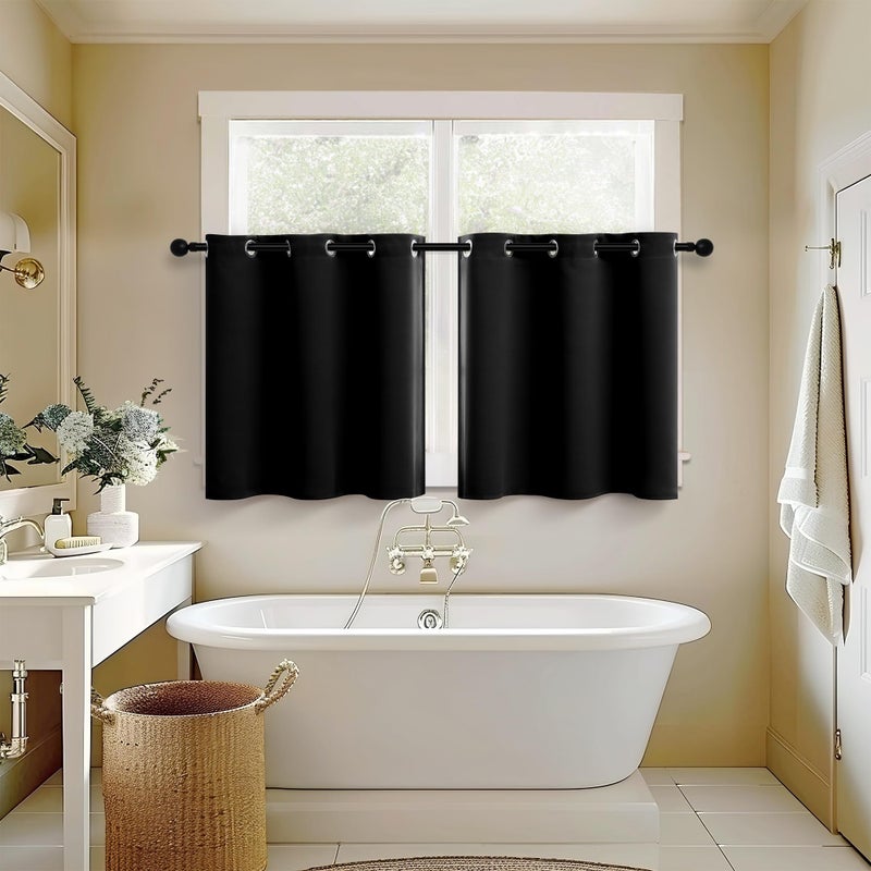 Pitalk Short Blackout Curtains For Bedrooom 2 Panels Halloween Decor Grommet 24 Inch Length Room Darkening Small Window Curtains For Basement Bathroom Kitchen Black - Image 4