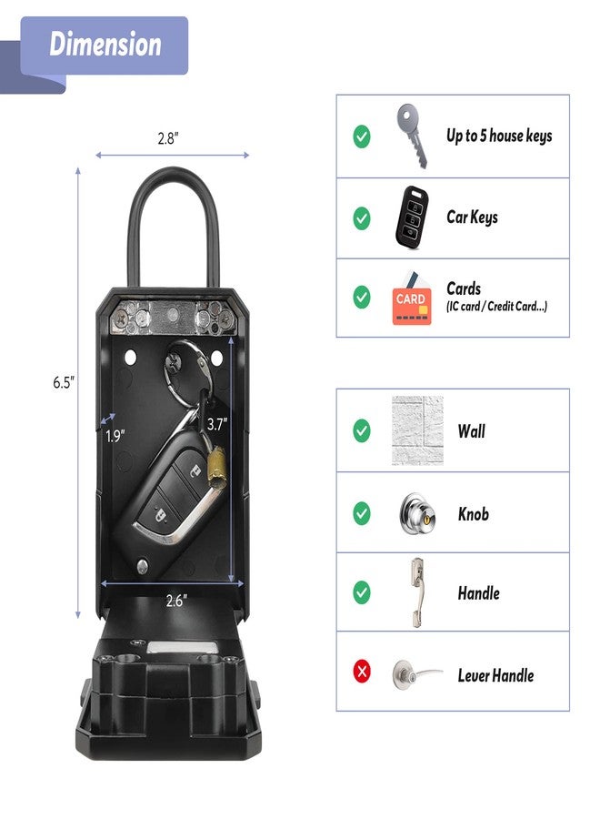 CATCHFACE Smart Box Lock,CATCHFACE Key Lock Box 5-in-1 Bluetooth Lock Box Support TTLock APP and Share ekey Bluetooth Key Lockbox for Door Handle and Wall Smart lockbox for Airbnb Realtor Office Home[New] - Image 4