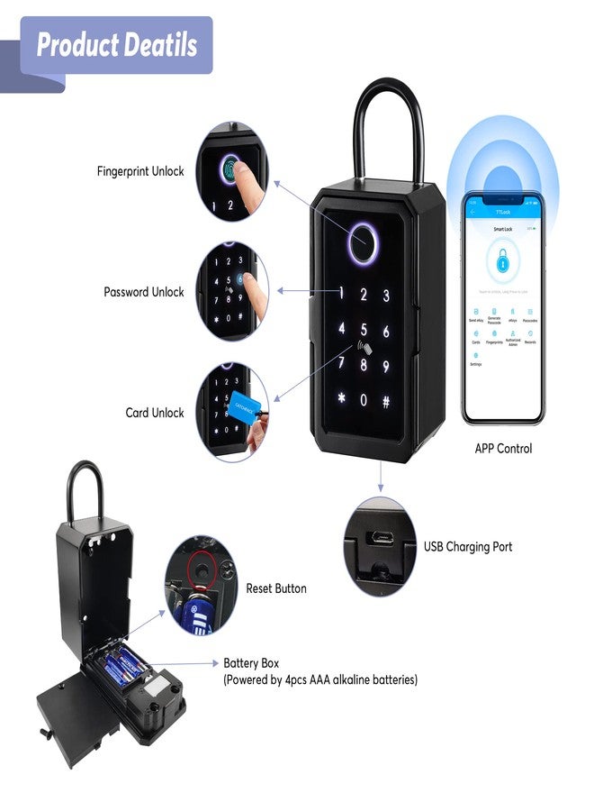 CATCHFACE Smart Box Lock,CATCHFACE Key Lock Box 5-in-1 Bluetooth Lock Box Support TTLock APP and Share ekey Bluetooth Key Lockbox for Door Handle and Wall Smart lockbox for Airbnb Realtor Office Home[New] - Image 2