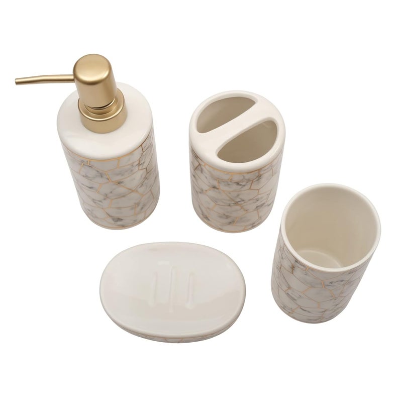 STORE 2508 Ceramic 4 Pcs Bathroom Set Liquid Soap Dispenser Soap Dish Toothbrush Holder And Tumbler White - Image 2