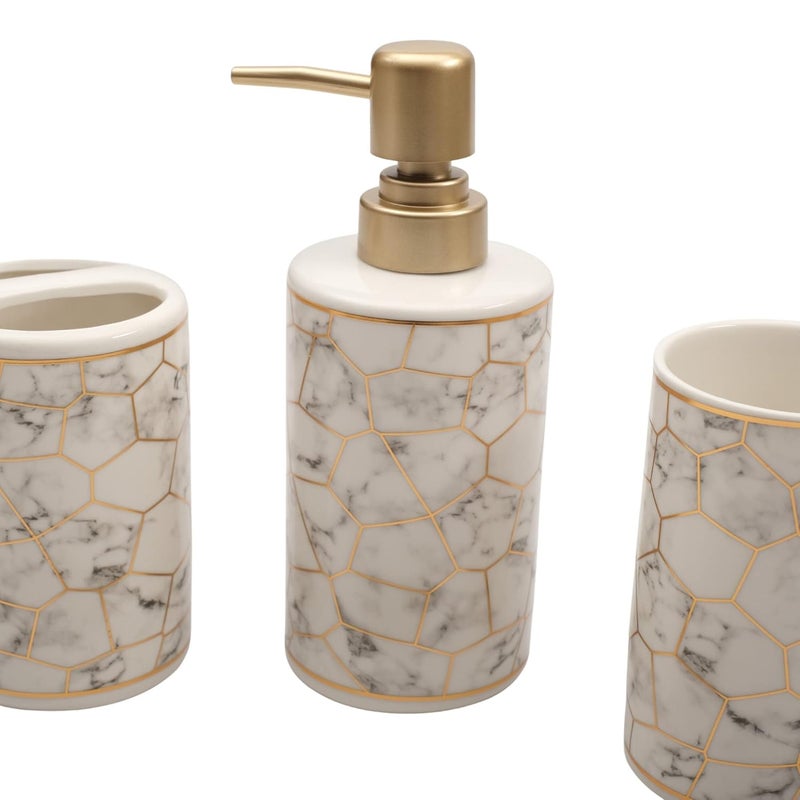 STORE 2508 Ceramic 4 Pcs Bathroom Set Liquid Soap Dispenser Soap Dish Toothbrush Holder And Tumbler White - Image 3