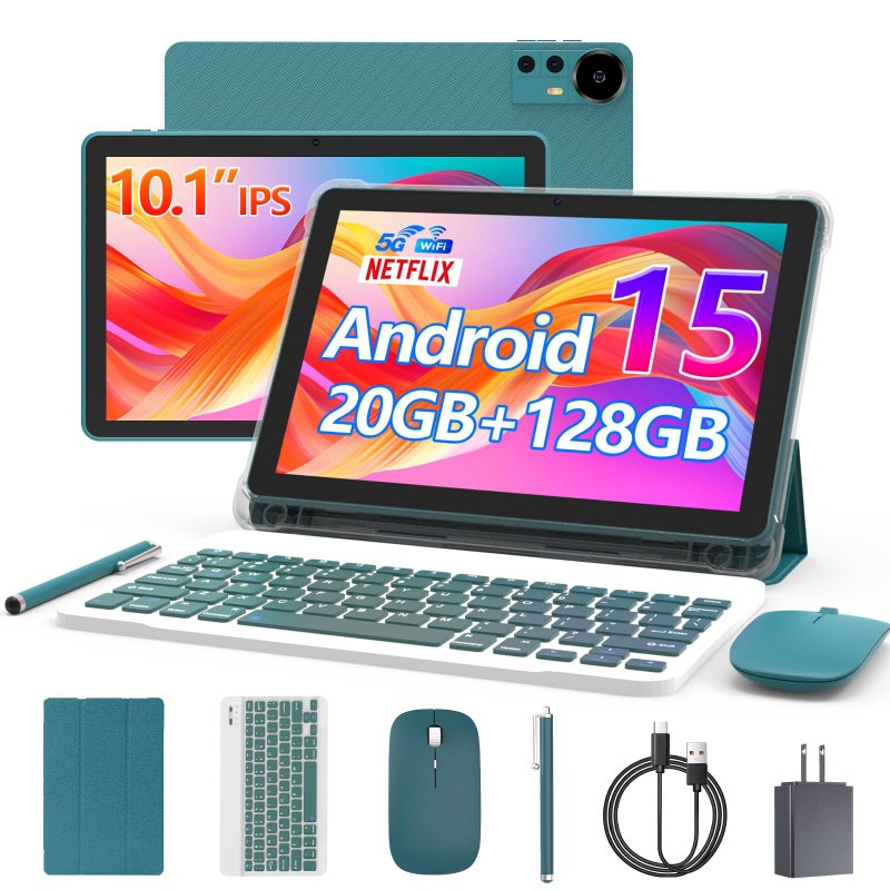 Android 15 Tablet 10 Inch 2 in 1 Tablets with KeyboardMouseCaseStylus 20GB RAM128GB ROM 2TB Expand 20Ghz Quadcore Processor 1280 800 HD Touch Screen 8MP Camera 6000mAh Battery 5G WiFi