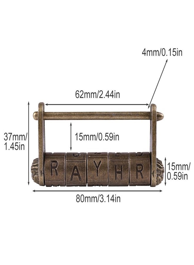 GTHER Antique Vintage Combination Password Lock Padlock, Chinese Decorative English Letter Combination Escape Room Lock for Box Cabinet Furniture Trunk, 80x37mm - Image 3