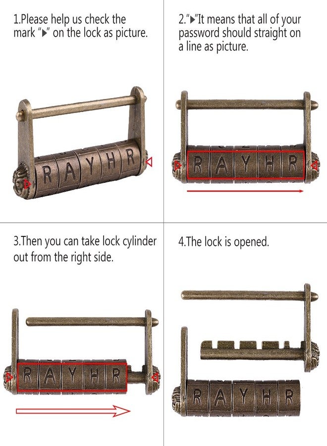 GTHER Antique Vintage Combination Password Lock Padlock, Chinese Decorative English Letter Combination Escape Room Lock for Box Cabinet Furniture Trunk, 80x37mm - Image 5