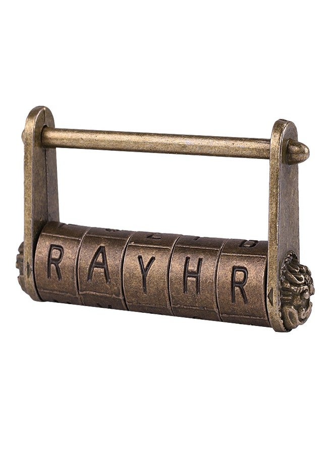 GTHER Antique Vintage Combination Password Lock Padlock, Chinese Decorative English Letter Combination Escape Room Lock for Box Cabinet Furniture Trunk, 80x37mm - Image 2