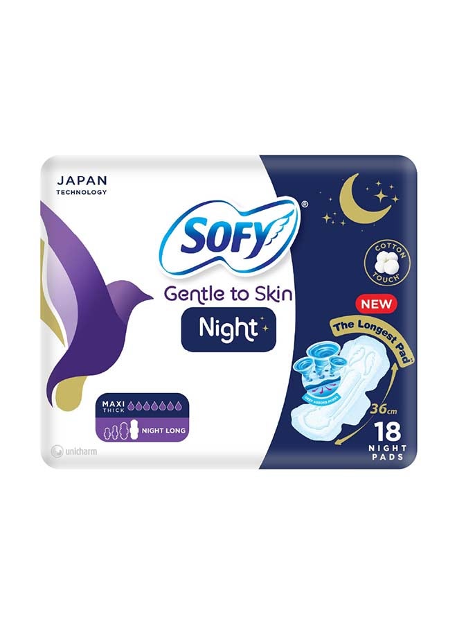 SOFY Gentle to Skin Night Comfort Sanitary Pads with Wings, 36 cm, Pack of 18 Pads