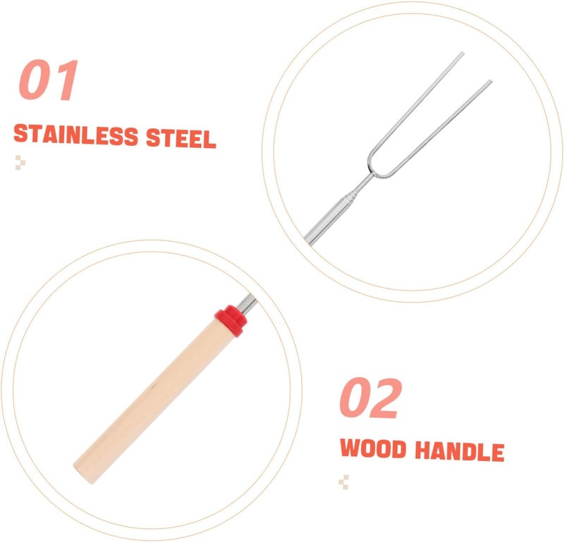 TEHAUX 4pcs Adjustable Stainless Steel Fondue Forks with Comfortable Wooden Handles for Chocolate Cheese Fruits Mini Corn Ice Cream Extendable Skewer Sticks for Parties Camping Bbq - Image 3