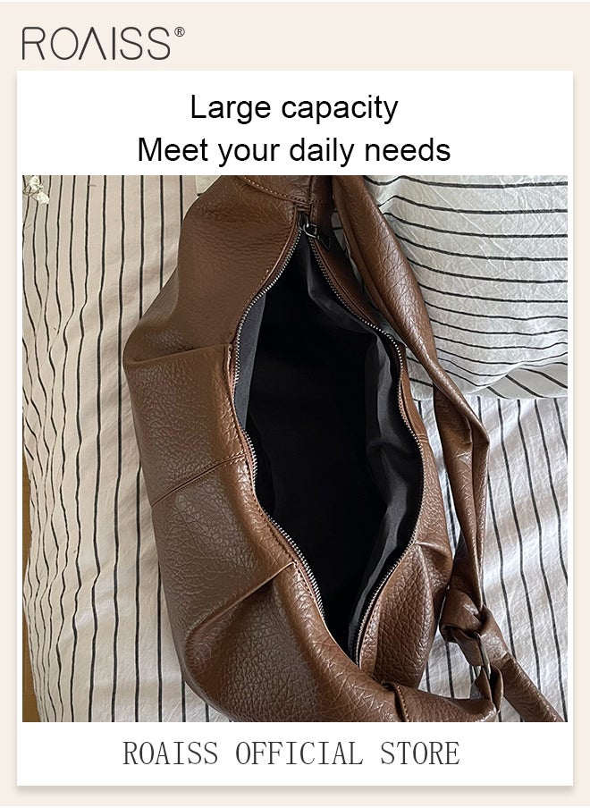 Retro Soft Leather Pleated Dumpling Bag Lazy Style Casual and Versatile Horn Single Shoulder Crossbody Bag Large Capacity Zippered Hidden Pocket and Small Side Pocket Adjustable Shoulder Strap - pzsku/ZEB3037D1C6A241FDE354Z/45/_/1715926734/d30cb5bd-3bc8-43d8-8228-c0fc4468e6b4