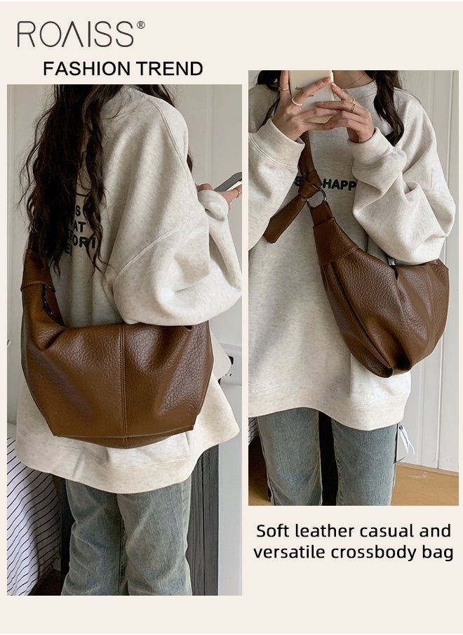 Retro Soft Leather Pleated Dumpling Bag Lazy Style Casual and Versatile Horn Single Shoulder Crossbody Bag Large Capacity Zippered Hidden Pocket and Small Side Pocket Adjustable Shoulder Strap - pzsku/ZEB3037D1C6A241FDE354Z/45/_/1715926739/b40f84d5-da5a-496e-990b-284970a199c8