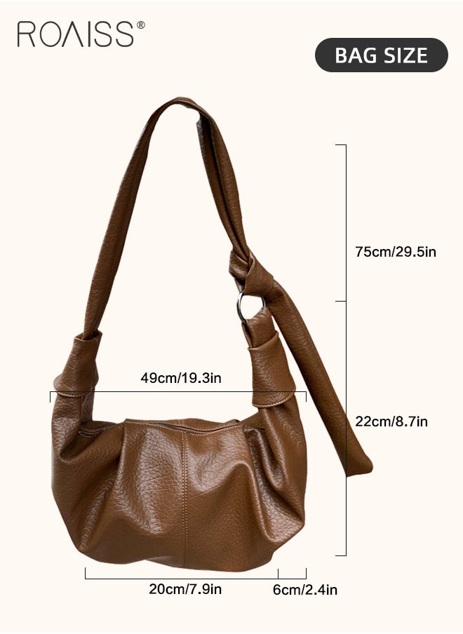 Retro Soft Leather Pleated Dumpling Bag Lazy Style Casual and Versatile Horn Single Shoulder Crossbody Bag Large Capacity Zippered Hidden Pocket and Small Side Pocket Adjustable Shoulder Strap - pzsku/ZEB3037D1C6A241FDE354Z/45/_/1715926740/23ea40cc-3ba3-4bf3-8d91-72b5102ade37