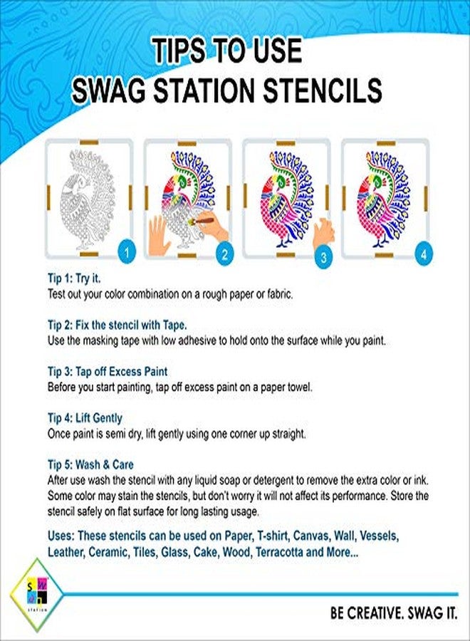 SWAGSTATION استنسل فن الماندالا من SWAGSTATION (6x6 بوصة) - استنسل بلاستيكي كبير 7 بوصة للرسم والتلوين على الجدران - Image 5