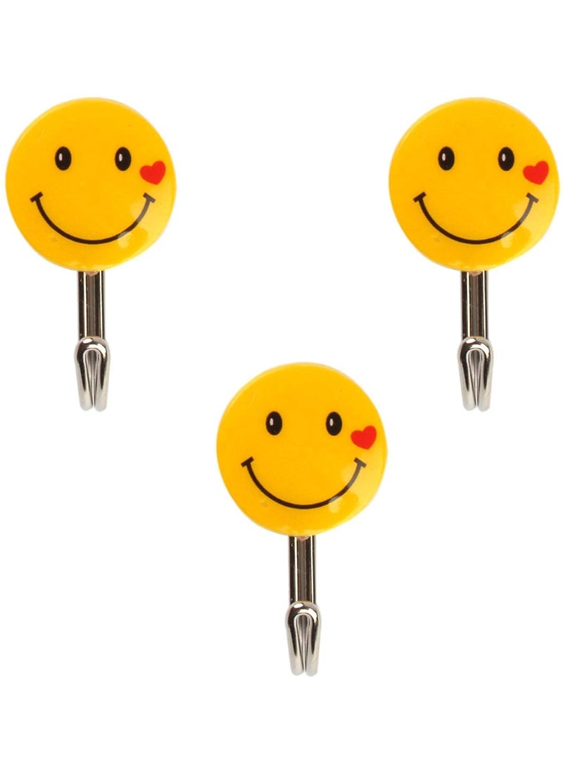 Wofier Wofier Plastic Smiley Self Adhesive Wall Hanging Hooks Load Capacity Upto 2kg Set of 3pcs  - Image 1
