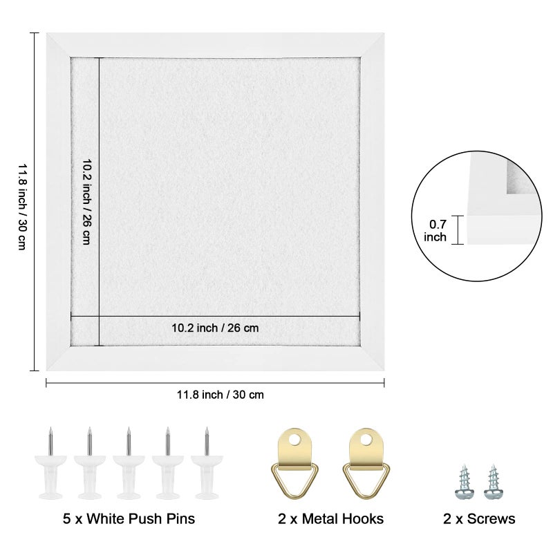 Aitakatta Cork Board Bulletin Board, Cork Boards for Walls with Felt, Small Corkboard with White Frame, Decorative Hanging Pin Board for Home School Office, Vision Board, 11.8x11.8 inches White 1pc - Image 2
