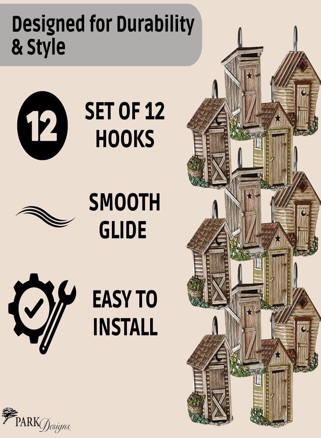 Park Designs Outhouse Shower Curtain Hooks | Decorative Rustic Bathroom Curtain Hook Set of 12 | Hand-Painted Resin with Vintage Country Charm | Farmhouse Bath Accessory for Themed Décor | Durable & - Image 3