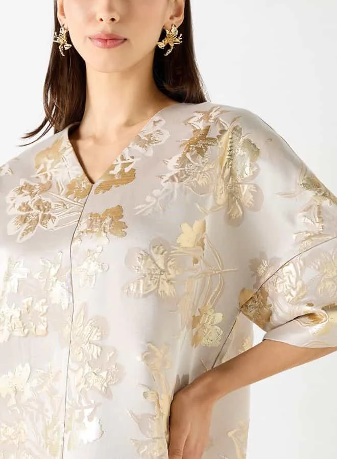 Iconic Floral Detail V-neck Kaftan Dress with Slits