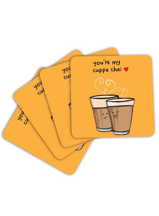 ASHVAH You are My chuppa chai Print/Typography Tea/Coffee Mug/Designer Handmade Wooden Coaster Set for Home Kitchen, Office Desk - Set of 4 - Square: 10cm - Image 3