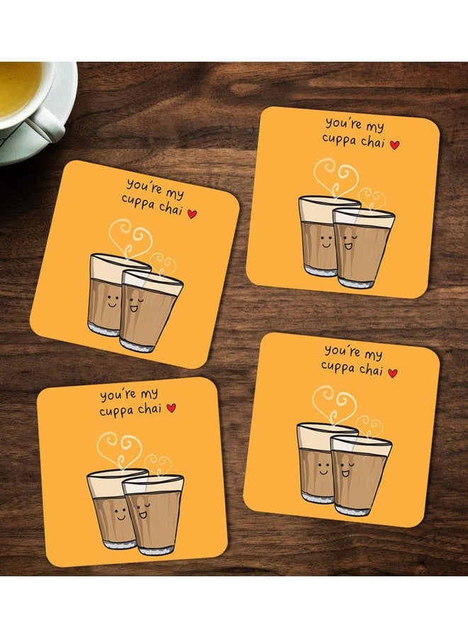 ASHVAH You are My chuppa chai Print/Typography Tea/Coffee Mug/Designer Handmade Wooden Coaster Set for Home Kitchen, Office Desk - Set of 4 - Square: 10cm - Image 1
