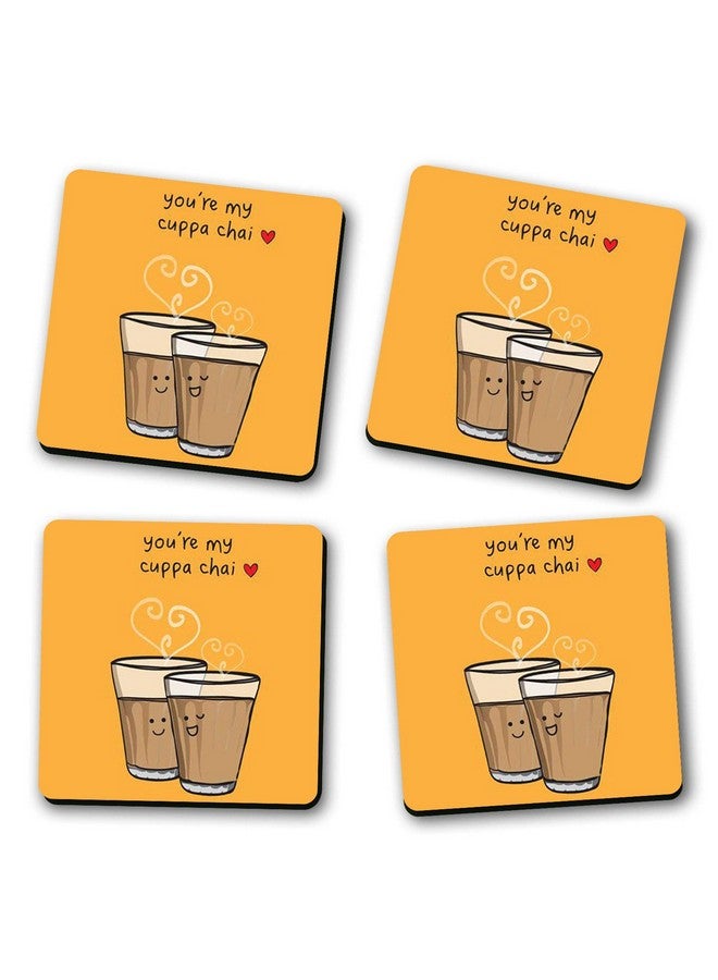 ASHVAH You are My chuppa chai Print/Typography Tea/Coffee Mug/Designer Handmade Wooden Coaster Set for Home Kitchen, Office Desk - Set of 4 - Square: 10cm - Image 2