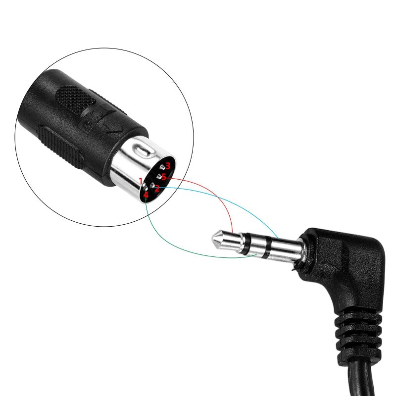 BTFO 2pcs Type A 3.5mm/0.14in TRS to Male 5-Pin DIN MIDI Cable Adapter, 1.5m/59in Long TRS to Multi-Directional 5 Pin MIDI Jack Cable Cord for Keyboards Synths & DAWs (Black) - Image 5