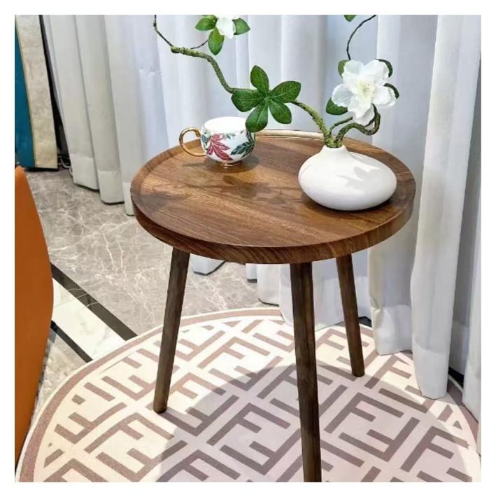 AYY HOME Modern living room round side table with natural wood tabletop, suitable for living room, bedroom sofa side table, space saving 40*40*49cm - Image 1