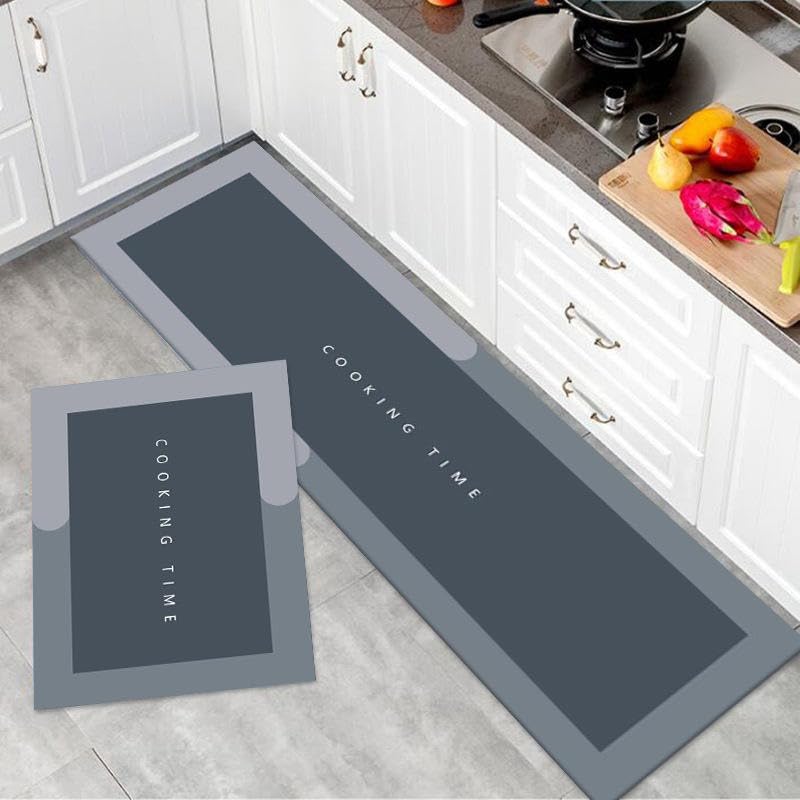 Outlay Home 2 Pcs Kitchen Mats - Waterproof Memory Foam Standing Desk Floor Mat Non Slip Rugs, Comfort Runner Rug Floor Carpets for Kitchen Home Office, Sink & Laundry(120 * 40 cm, 40 * 60 cm) (Cooking Time) - Image 1