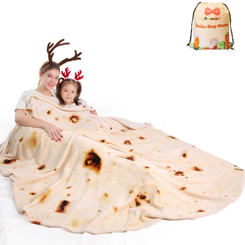 mermaker Burritos Tortilla Throw Blanket 2.0 Double Sided 60 inches for Adult and Kids, Giant Funny Realistic Food Blanket, 285 GSM Novelty Soft Flannel Taco Blanket (Yellow Blanket-Double Sided) - Image 1