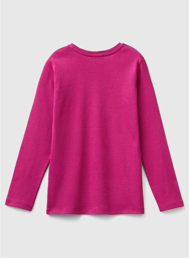 Benetton Girls Glitter Printed Long Sleeve T-shirt - Image 2