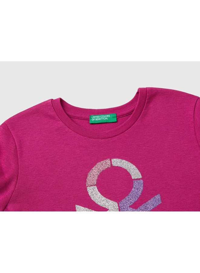 Benetton Girls Glitter Printed Long Sleeve T-shirt - Image 3