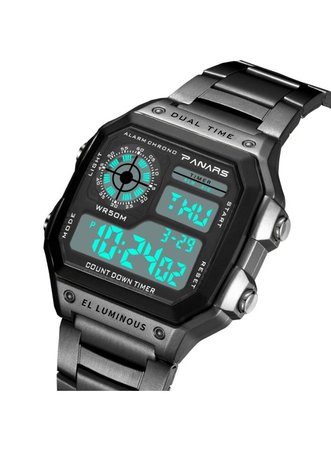 بانارس ساعات رجالية رياضية بسوار من الفولاذ المقاوم للصدأ، ساعة يد رقمية LED مقاومة للماء للرجال، ساعة إلكترونية عصرية وعصرية - Image 3