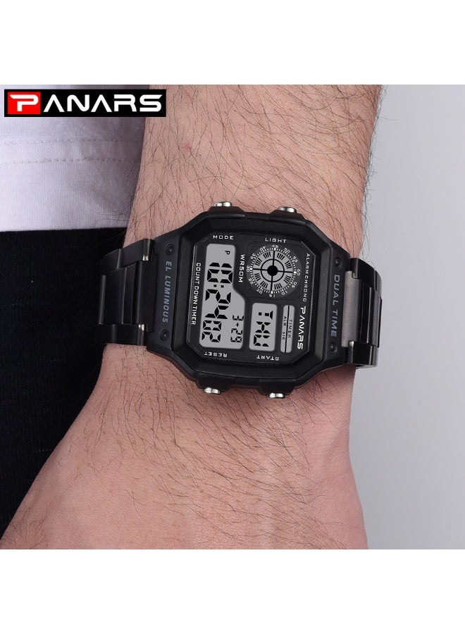 بانارس ساعات رجالية رياضية بسوار من الفولاذ المقاوم للصدأ، ساعة يد رقمية LED مقاومة للماء للرجال، ساعة إلكترونية عصرية وعصرية - Image 5