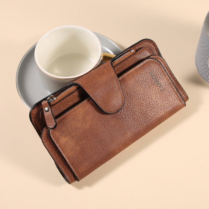 Multifunctional Solid Color PU Leather Wallet, RFID Blocking Design Portable Daily Storage Purse for Cards Cash Coin Business Use - Image 1