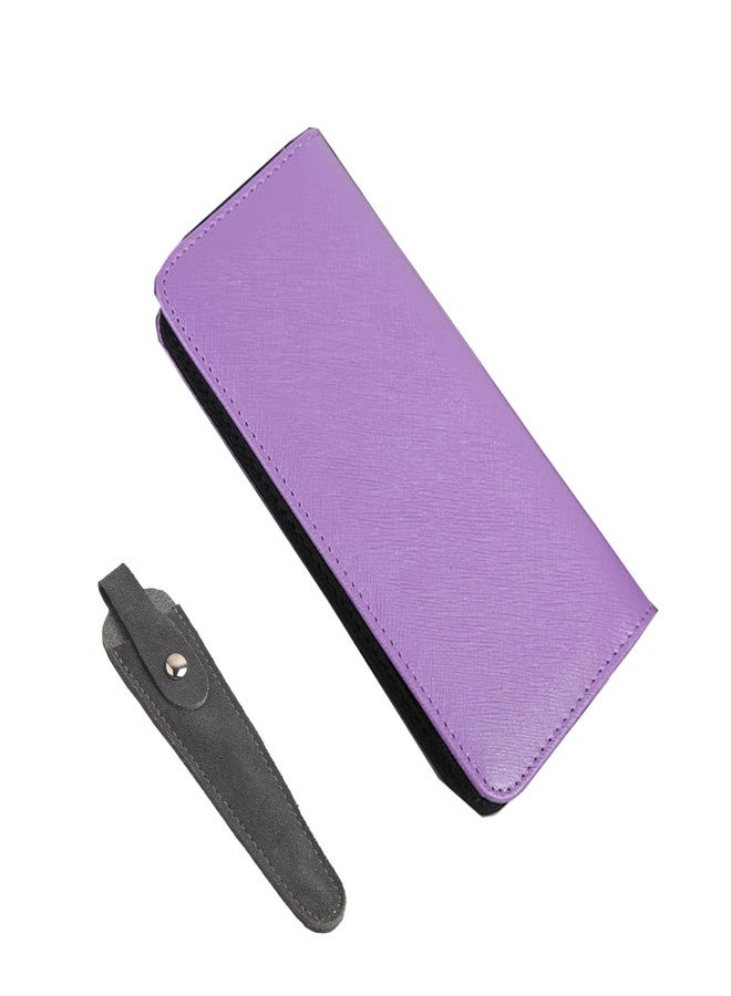 LAKE OF FIRE Scissors Case with Zippers and Leather Cover for Convenient Storage and Protection (Purple+Gray) - Image 2