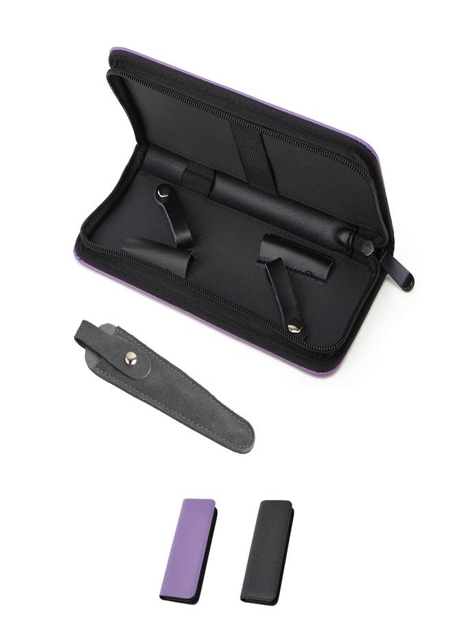 LAKE OF FIRE Scissors Case with Zippers and Leather Cover for Convenient Storage and Protection (Purple+Gray) - Image 1
