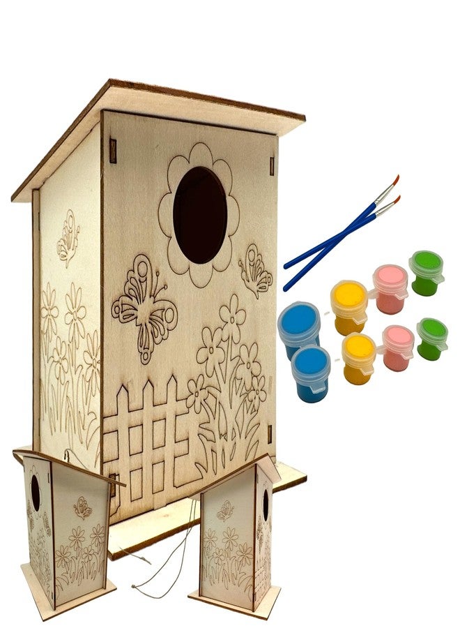 Oojami Wooden Birdhouse Crafting Kit: 12 DIY Unfinished Bird House with Paints and Brush Ideal for Kids and Adults Makes a Great Gift (DIY) - Image 1