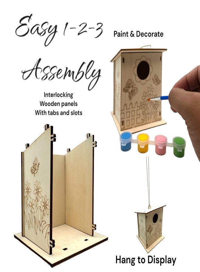 Oojami Wooden Birdhouse Crafting Kit: 12 DIY Unfinished Bird House with Paints and Brush Ideal for Kids and Adults Makes a Great Gift (DIY) - Image 3